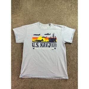 US Navy Shirt Mens Large Blue Steel Beach Party Battlespace 762 Design FLAW